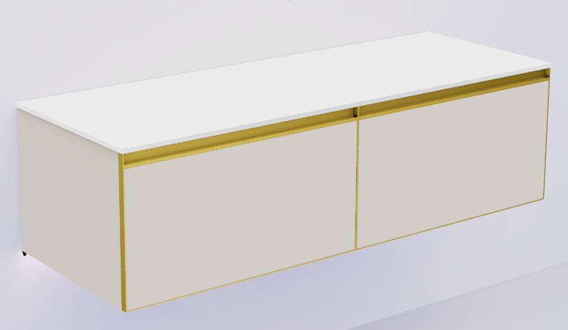 QUATRO 2 140см (70+70) тумба CASHMERE профиль MATT GOLD + внутр. подсв. 790-M2-140(70+70)-CM-MG+L