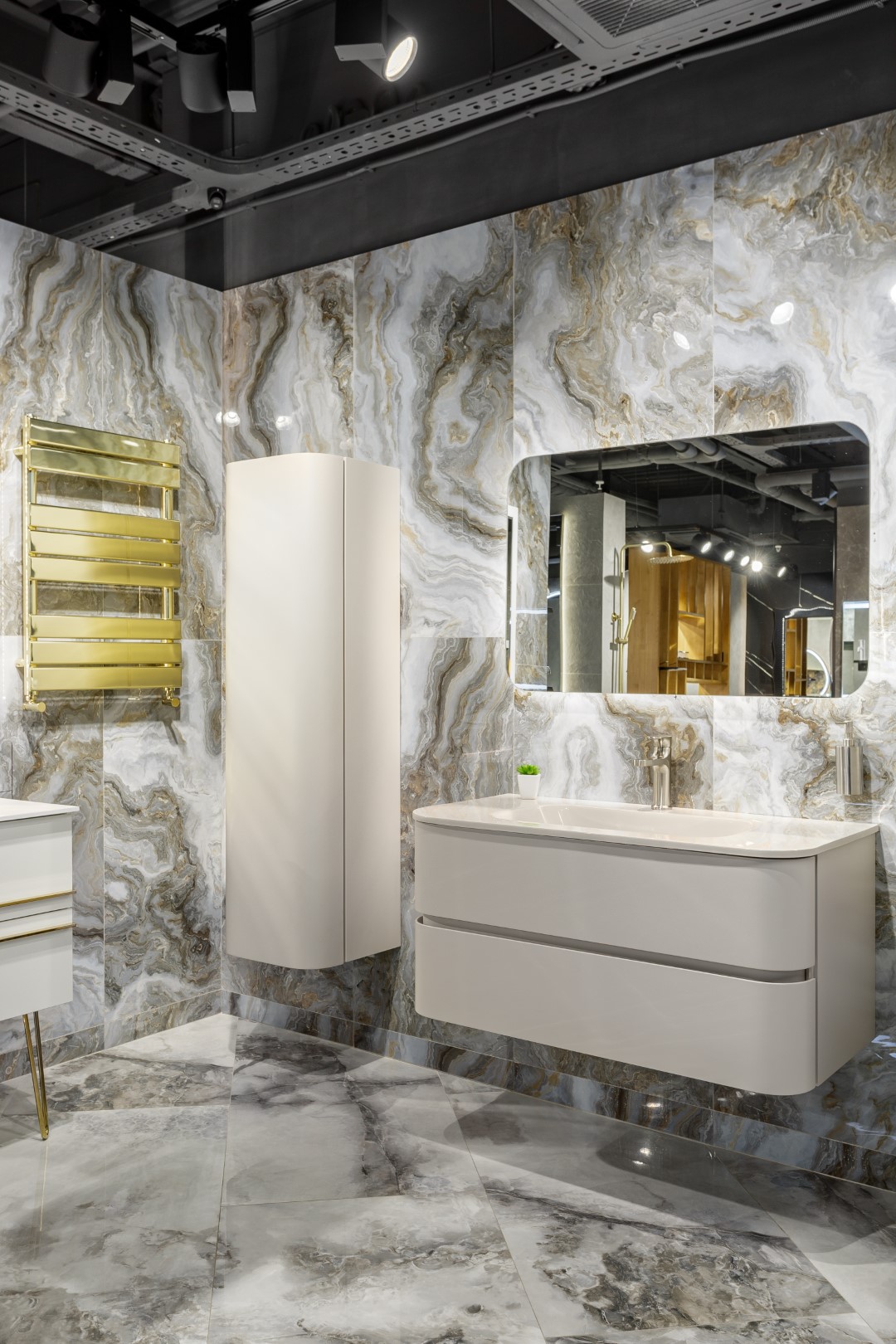 OVALE 2 полки 100CM / MATT CASHMERE+ CASHMERE ACRIL тумба+раковина OV0020200-100