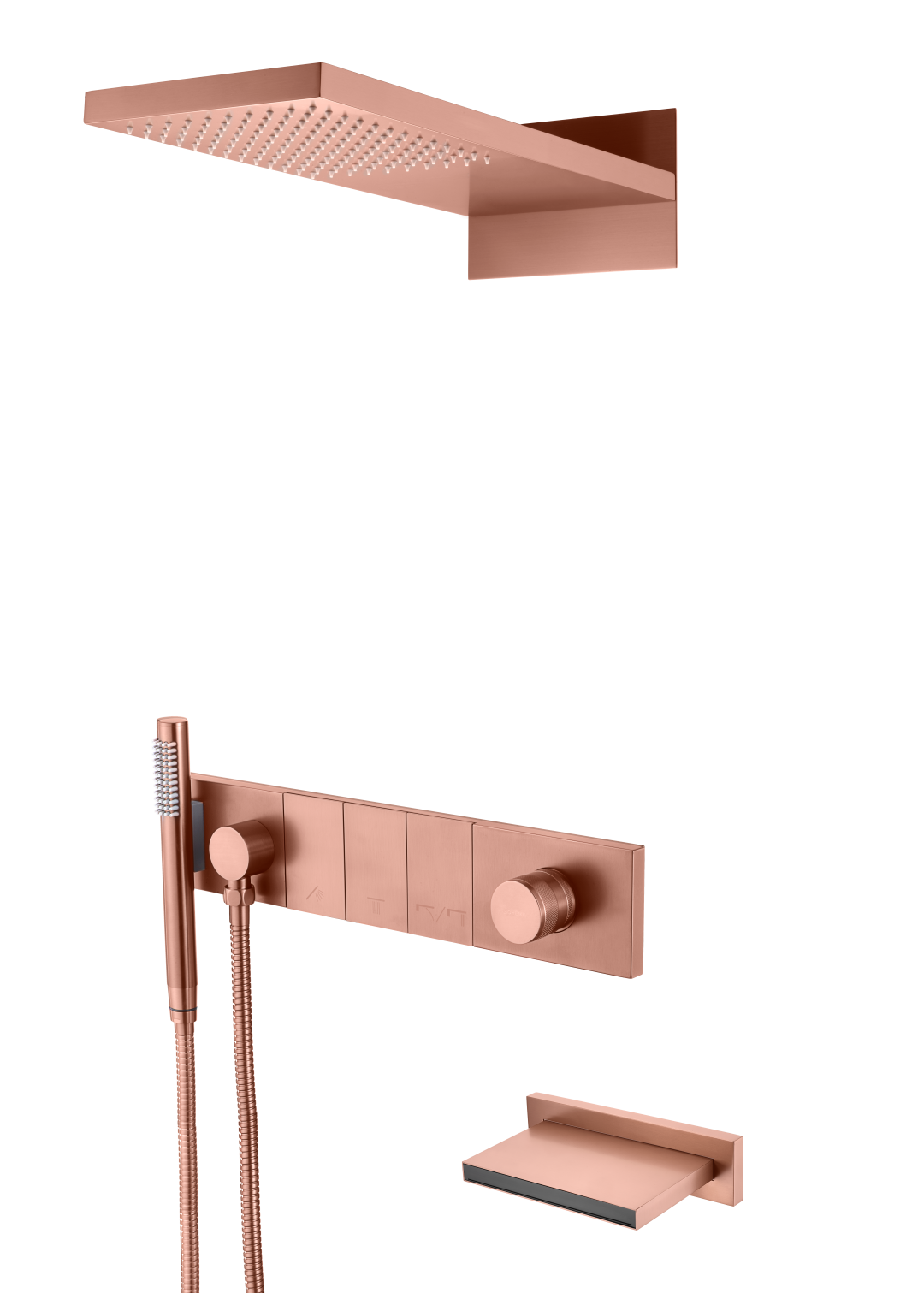 Встроенная душевая система с изливом ZODIAC, трехпозиционная Copper Brushed 132-2-CB