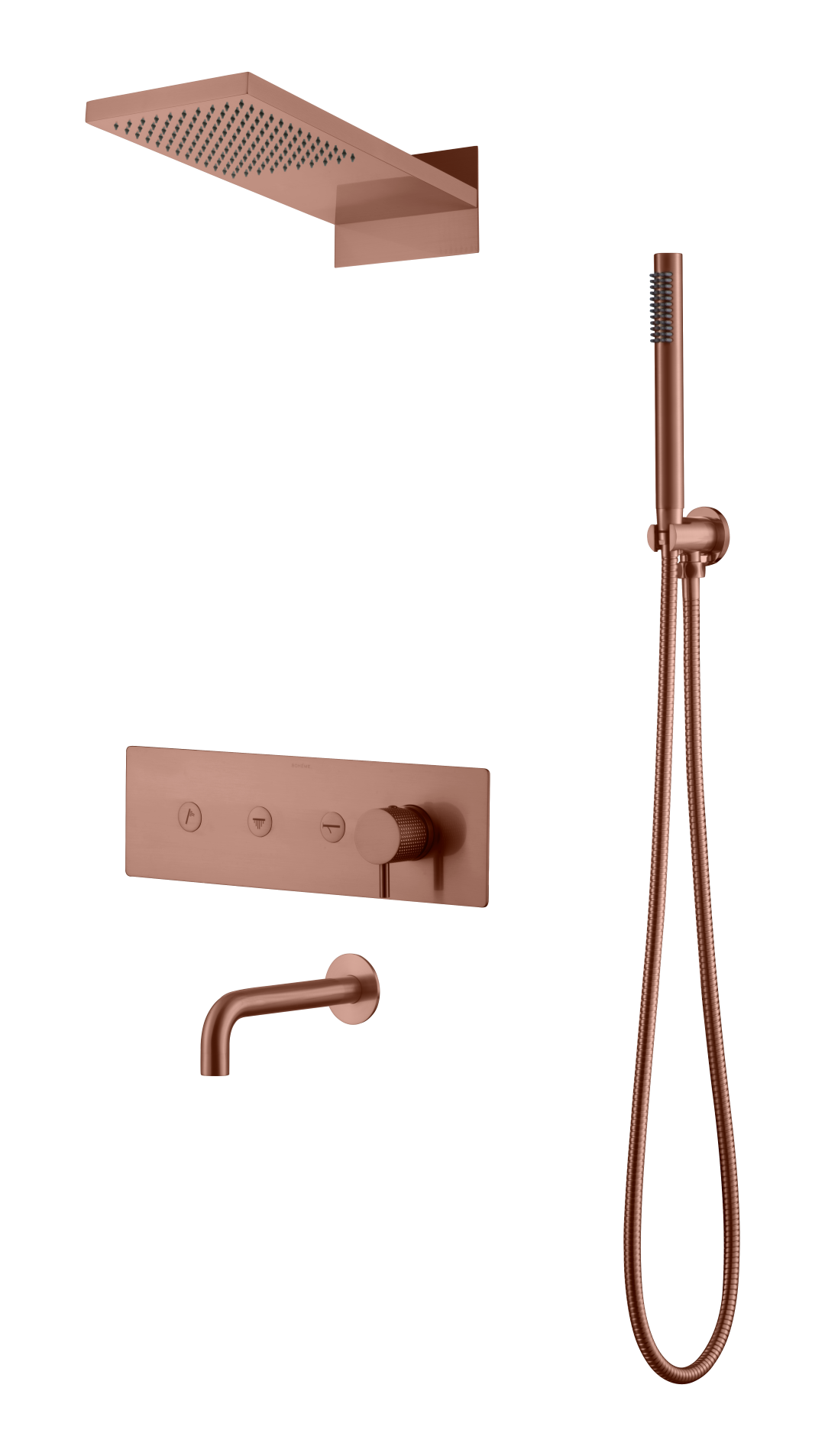 Встроенная душевая система FUSION, трехпозиционная Copper Brushed с изливом 130-2-CB