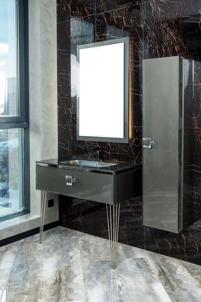 Столешница стекло 80см моноблок Глянцевый Графит 852-080-GR