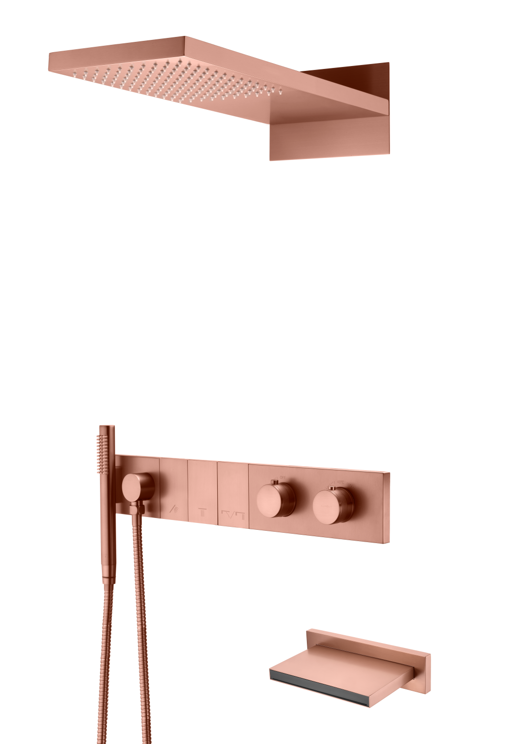 Встроенная душевая система с изливом ZODIAC с термостатом, трехпозиционная Copper Brushed 133-2-CB
