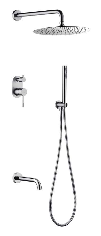 Смеситель встроенный + верхний+ ручной душ Uno. INOX с изливом 464-2-INOX