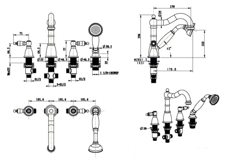 Смеситель на борт ванны Boheme Royal Cristal 395-Royal/CRST black