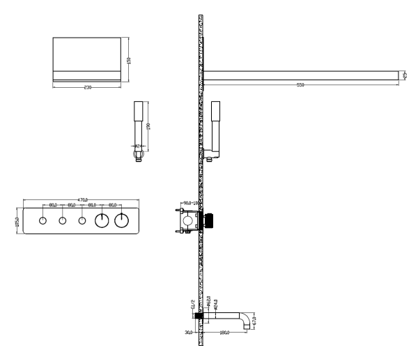 Встроенная душевая система FUSION с термостатом, трехпозиционная Copper Brushed с изливом 131-2-CB