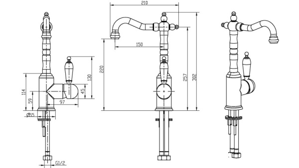 Смеситель для раковины Boheme Tradizionale 262-PR