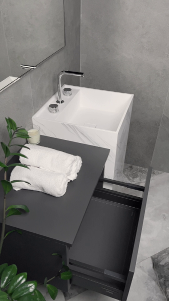 Раковина напольная Cube Corian 480*480*850 Calacatta 802-CLCT