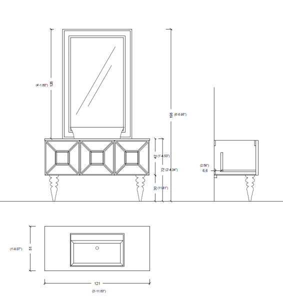 Тумба Fiaba 120, Бронзированное зеркало 3026-3K