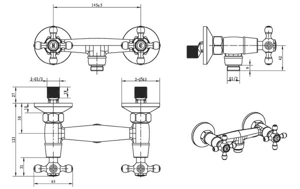 Смеситель для душа Boheme Royal Cristal 274-Royal/CRST black