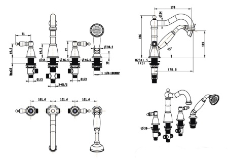 Смеситель на борт ванны Boheme Royal Cristal 396-Royal/CRST black