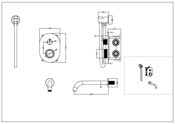 Смеситель встроенный + излив + держатель лейки + шланг TECH Chrome 154-CR