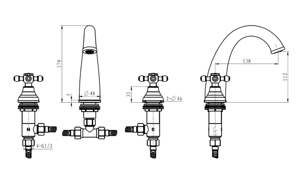 Смеситель для раковины Boheme Royal Cristal 317-Royal/CRST black