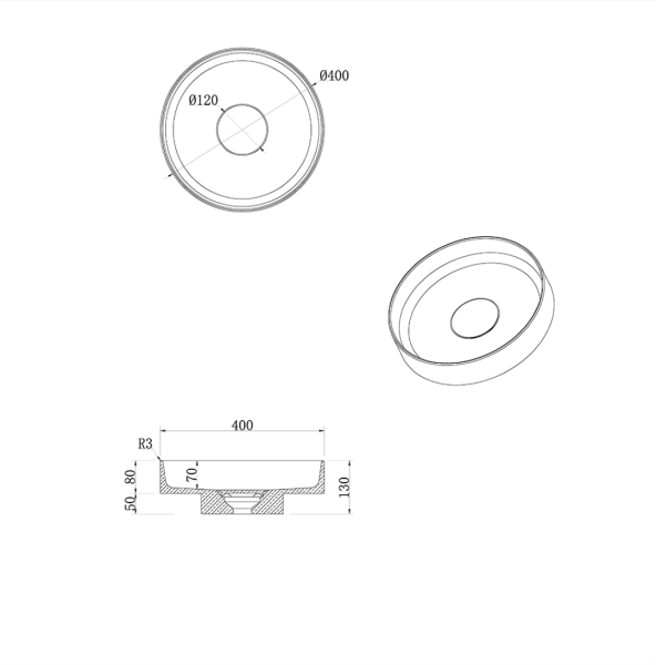 Раковина накладная Ø40 см ArmadiArt Sole Corian 801-NM