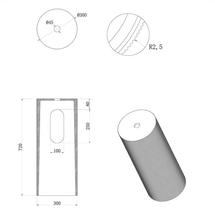 Пьедестал для раковины Ø30 см ArmadiArt Sole Corian 801-Base-Rib-D