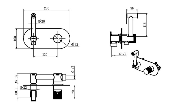 Гигиенический душ Boheme Stick 127-G-MR-BLACK