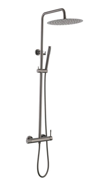 Стойка для душа со смесителем UNO GUN METAL, верхний душ латунь без излива 468-2-GM