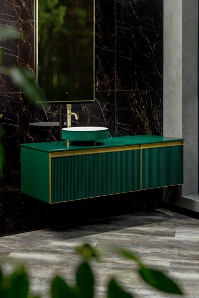 QUATRO 2 140см Тумба ,2 ящика, RAL 6005 FUGA + профиль GOLD + столешница 790-M2-140(100+40)-RAL6005