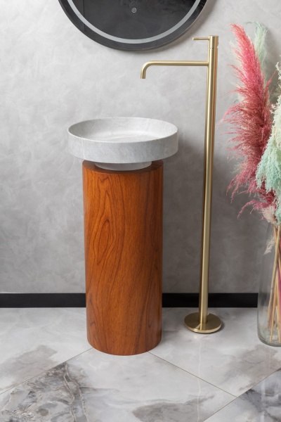 Раковина Ø40 см на пьедестале ArmadiArt Sole Corian 801-GR+801-Base-Rwood