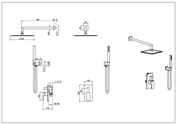 Встраиваемая душевая система Boheme Qubic 474-3-BRB
