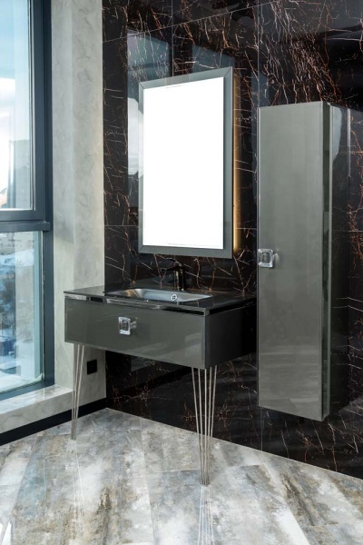 Столешница стекло 80см моноблок Глянцевый Графит 852-080-GR