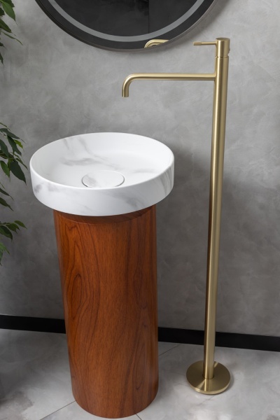 Раковина Ø40 см на пьедестале ArmadiArt Sole Corian 801-CLCT+801-Base-Rwood