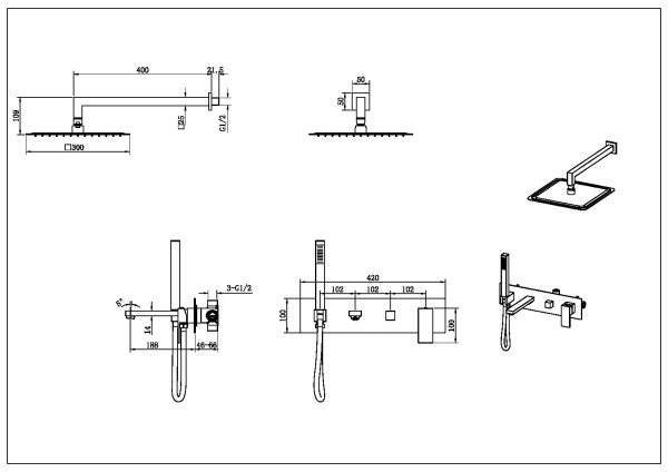 Встраиваемая душевая система Boheme Qubic 474-BRB