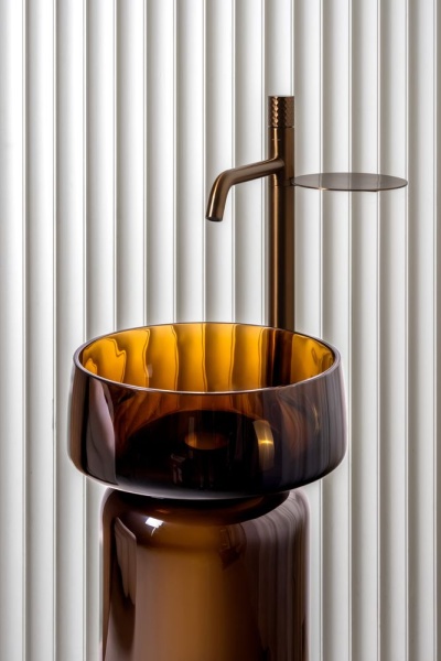 Раковина круглая рифленая, полиэфирная GLOW цвет COFFEE 810-RIB-G-C