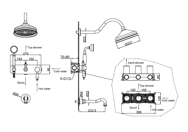 Встраиваемая душевая система Boheme Medici 308