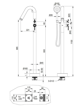 Смеситель напольный ETERNA MATT GOLD 179-MG