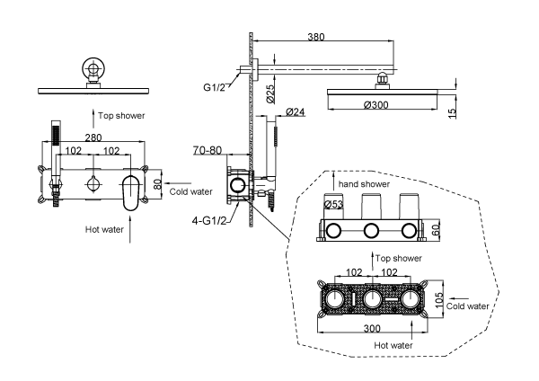 Встраиваемая душевая система Boheme Spectre 454-NB