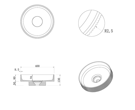 Раковина Ø40 см на пьедестале ArmadiArt Sole Corian 801-R-G+801-Base-R-G