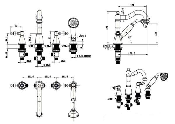 Смеситель на борт ванны Boheme Tradizionale 395-MR-W