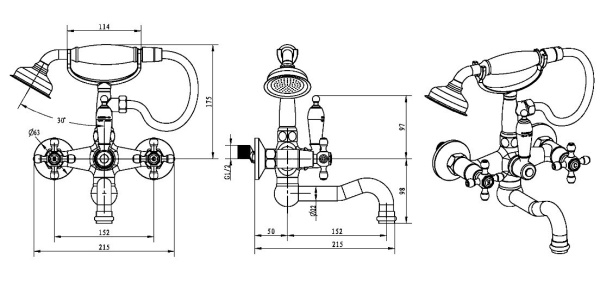 Смеситель для ванны Boheme Royal 313-Royal