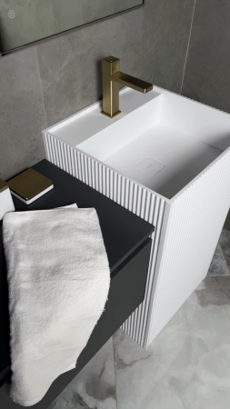 Раковина напольная рифленая с трех сторон Cube Corian 480*480*850 Matt White 802-3R-MW