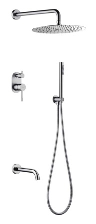 Смеситель встроенный + верхний+ ручной душ Uno. INOX с изливом 464-2-INOX