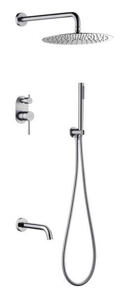 Смеситель встроенный + верхний+ ручной душ Uno. INOX с изливом 464-2-INOX