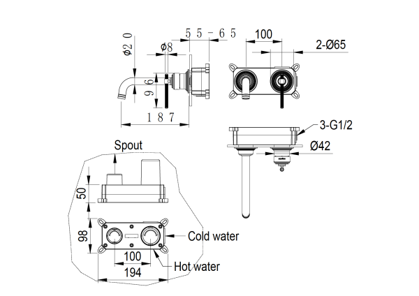 Смеситель для умывальника из стены, ETERNA NICKEL BRUSH 175-NB