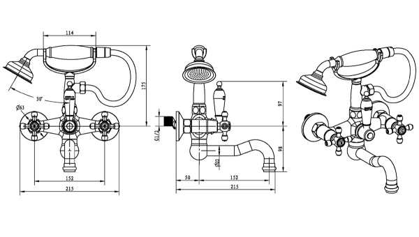 Смеситель для ванны Boheme Royal Cristal 313-Royal/CRST black