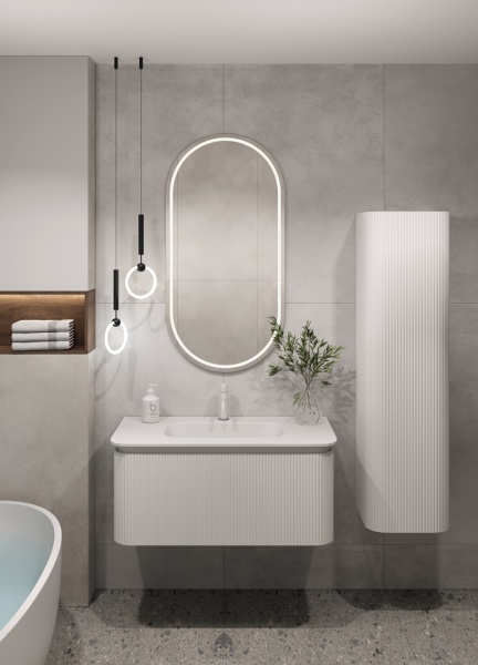 OVALE 1 полка рифленая 100CM БЕЛАЯ тумба + раковина OV1110100-100