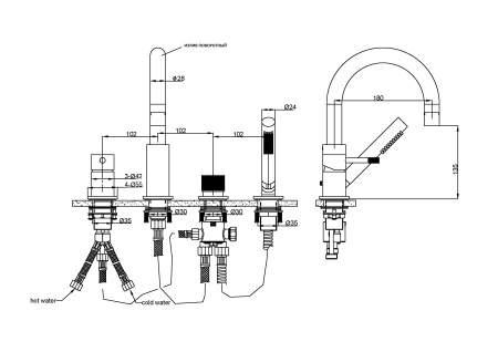 Смеситель на борт ванны Boheme Uno 460-MG