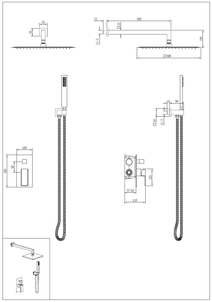 Встраиваемая душевая система Boheme Qubic 474-3-BRB