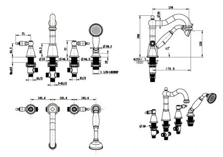 Смеситель на борт ванны Boheme Royal Cristal 391-Royal/CRST black