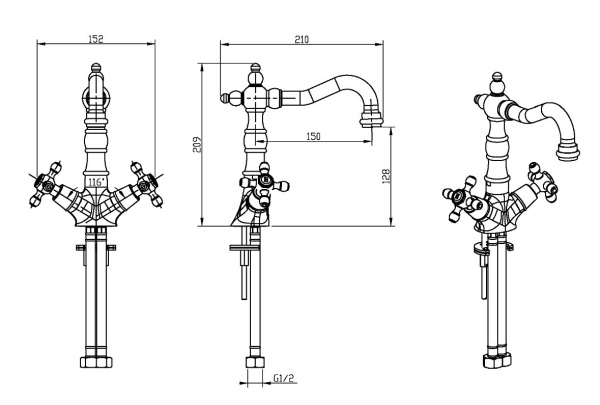 Смеситель для раковины Boheme Royal Cristal 312-Royal/CRST black