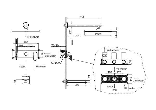 Встраиваемая душевая система Boheme Spectre 454-2-NB
