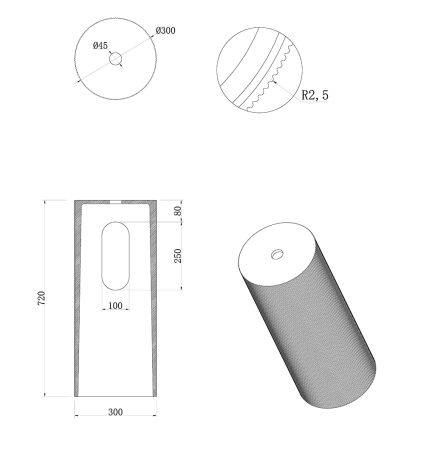 Раковина Ø40 см на пьедестале ArmadiArt Sole Corian 801-R-G+801-Base-R-G