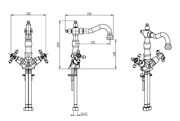 Смеситель для раковины Boheme Royal Cristal 292-Royal/CRST black