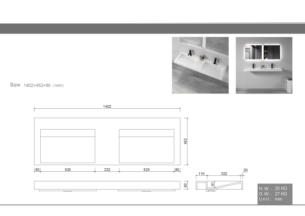 Раковина 140 см ArmadiArt Flat 859-140-2 продается только в комплекте с тумбой