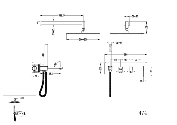 Встраиваемая душевая система Boheme Qubic 474-BRB